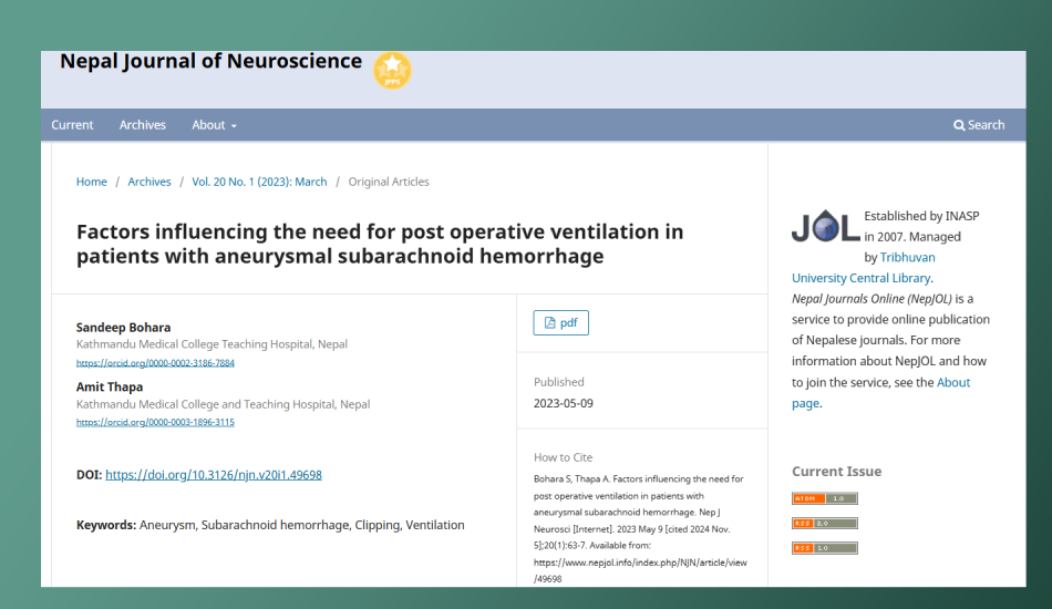 Factors influencing the need for post-operative ventilation in patients with aneurysmal subarachnoid hemorrhage